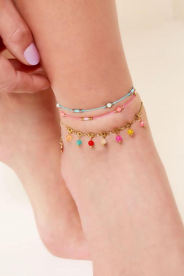 Anklet coloured beads Silver Stainless Steel